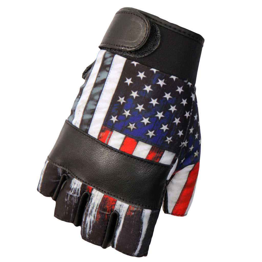 usa handschuhe Hot Leathers GVM3008 Black 'Heartbeat USA Flag' Fingerless Leather Glo – Brock Black Customs