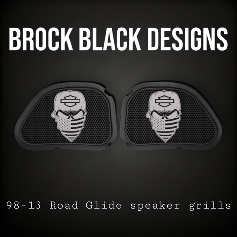 98-2023 Road Glide inner fairing 3D skull speakers grill covers set