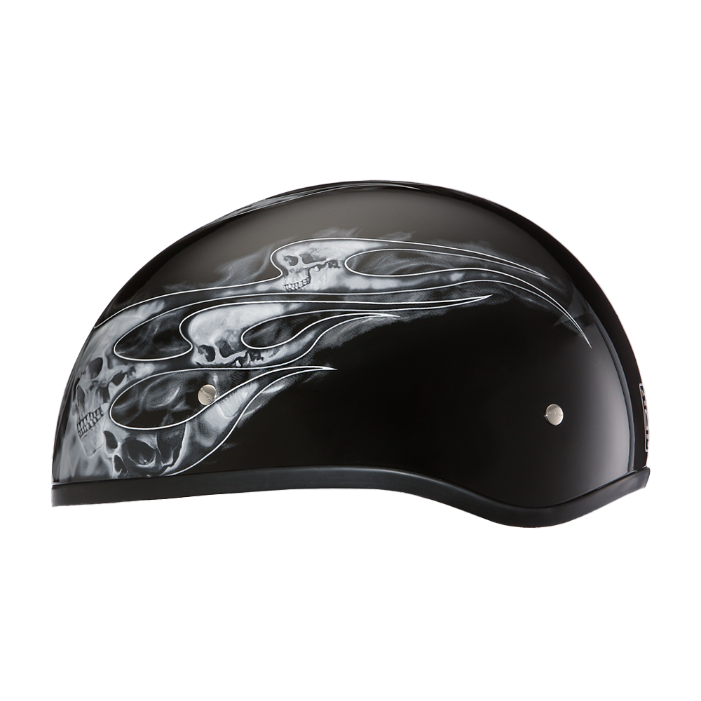 female motorcycle half helmets dot approved Daytona Skull Cap Helmet Skull Flames Silver (Size: XS)