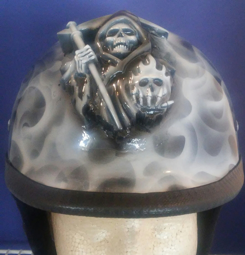 Harley Half Motorcycle Grimm Reaper helmet – Brock Black Customs Harley Half Motorcycle Grimm Reaper helmet – Brock Black Customs
