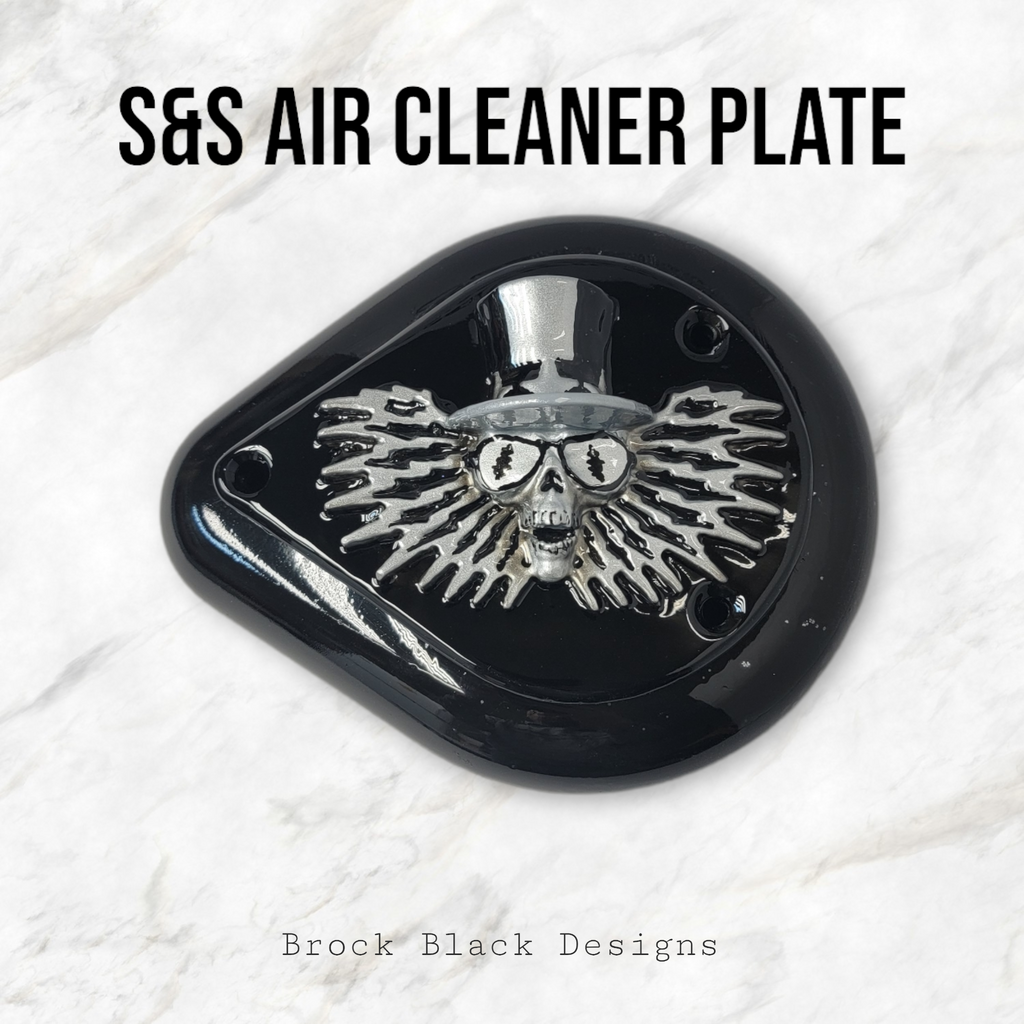 S&S teardrop 3 hole air cleaner cover plate Uncle Sam – Brock S&S teardrop 3 hole air cleaner cover plate Uncle Sam – Brock