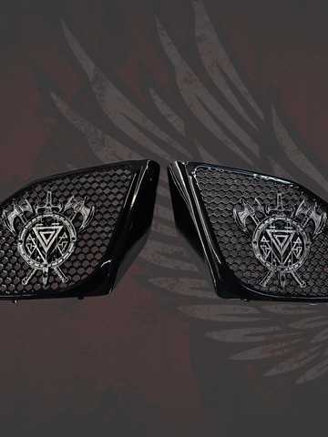 98 to 2024+ Road Glide 3D Viking shield speakers grill covers set