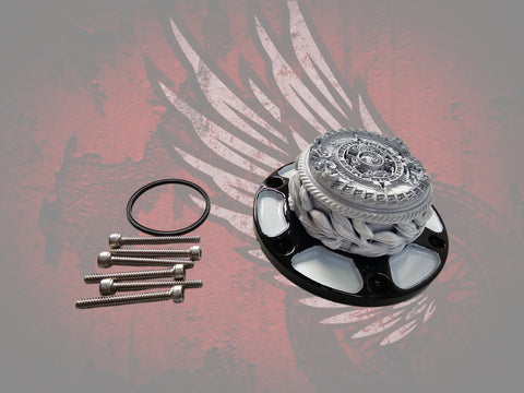 23.5+ Aztec calendar themed fuel cap assembly