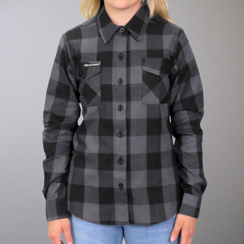 Hot Leathers FLL3001 Langarmshirt für Damen aus Baumwolle, Schwarz und Grau, Flanell