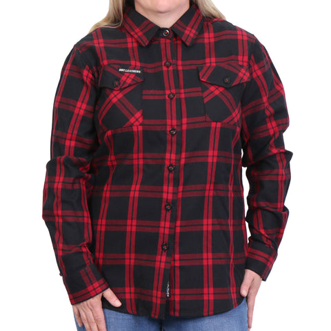 Hot Leathers FLL3009 Langärmliges Flanellhemd für Damen in Schwarz und Rot