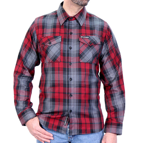 Hot Leathers FLM2022 Langarmhemd aus Flanell in Schwarz, Grau und Rot für Herren