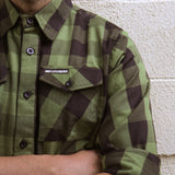 Hot Leathers Long Sleeve OD Green and Black Flannel