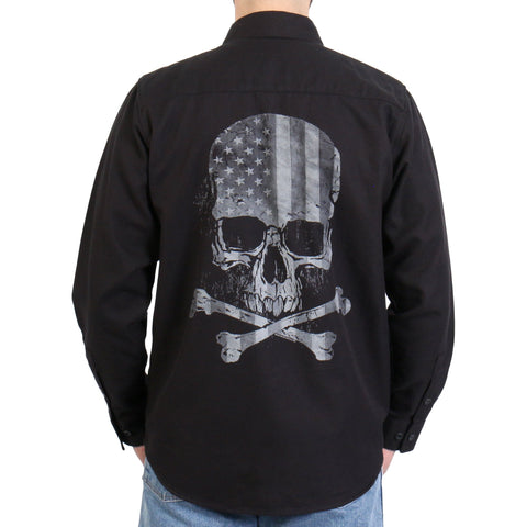 Hot Leathers FLM2113 Langarm-Flanellhemd „Black Flag Skull“ für Herren