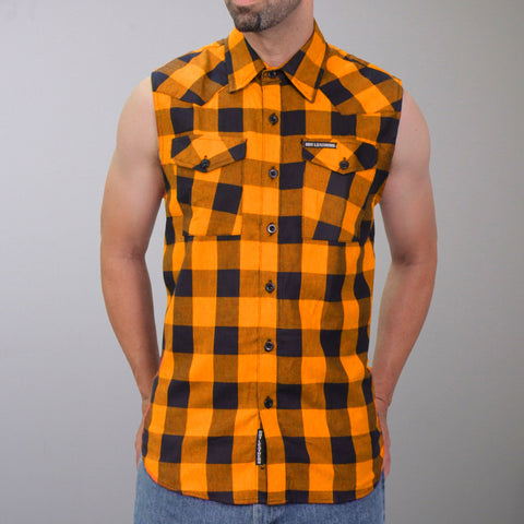 Hot Leathers FLM5003 Ärmelloses Flanellhemd aus Baumwolle für Herren in Schwarz und Orange