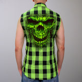 Hot Leathers GMS3492 Men’s Black and Green Shredder Skull Sleeveles Flannel Shirt