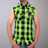 Hot Leathers GMS3492 Men’s Black and Green Shredder Skull Sleeveles Flannel Shirt