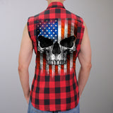 Hot Leathers GMS3491 Men’s Black and Red Patriot Skull Sleeveless Flannel Shirt