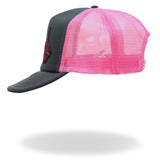 Hot Leathers Pink And Black Trucker Hat Skeleton Hand GSH1053