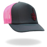 Hot Leathers Pink And Black Trucker Hat Skeleton Hand GSH1053