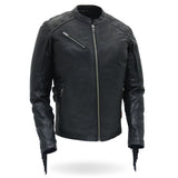 Hot Leathers JKL1028 Studs and Fringe Ladies Black Motorcycle style Carry Conceal Leather Biker Jacket