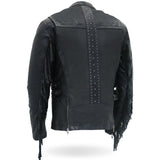 Hot Leathers JKL1028 Studs and Fringe Ladies Black Motorcycle style Carry Conceal Leather Biker Jacket