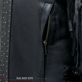 Hot Leathers JKL1028 Studs and Fringe Ladies Black Motorcycle style Carry Conceal Leather Biker Jacket