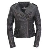 Hot Leathers JKL1030 Ladies Motorcycle Black Leather Biker Jacket with Side Buckles