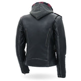 Hot Leathers JKL1033 Ladies Biker Black Leather Motorcycle Jacket with Removable Hoodie