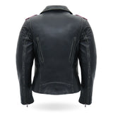 Hot Leathers JKL1033 Ladies Biker Black Leather Motorcycle Jacket with Removable Hoodie