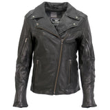 Hot Leathers JKL1034 Ladies Biker Black Leather Motorcycle Jacket with Plaid Flannel Lining