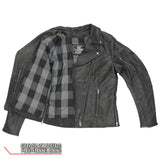 Hot Leathers JKL1034 Ladies Biker Black Leather Motorcycle Jacket with Plaid Flannel Lining