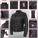 Hot Leathers JKL5001 USA Made Ladies Vented Motorcycle Black Leather Biker Jacket