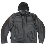 Hot Leathers JKM1030 Men’s Black Motorcycle ‘Carry and Conceal’ Leather Biker Jacket with Flannel Lined Hood