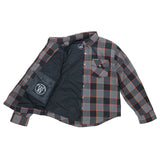 Hot Leathers JKM3010 Men's Black and Grey with Orange Armored Flannel Shirt