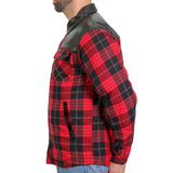 Hot Leathers JKM3201 Men's Motorcycle style Red and Black Kevlar Reinforced Leather and Plaid Flannel Biker Shirt