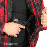 Hot Leathers JKM3201 Men's Motorcycle style Red and Black Kevlar Reinforced Leather and Plaid Flannel Biker Shirt