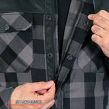 Hot Leathers JKM3203 Men's Motorcycle style Grey and Black Kevlar Reinforced Leather and Plaid Flannel Biker Shirt