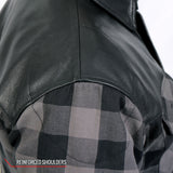 Hot Leathers JKM3203 Men's Motorcycle style Grey and Black Kevlar Reinforced Leather and Plaid Flannel Biker Shirt