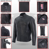 Hot Leathers JKM5006 USA Made Men's Black Leather Motorcycle Biker Jacket