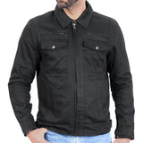 Hot Leathers JKM6001 Men's Black Denim Armored Motorcycle Shirt Biker Jacket