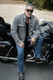 Milwaukee Leather MPM1621 Men's Grey Long Sleeve Flannel Biker Shirt w/ CE Armor - Reinforced w/ Aramid Fibers