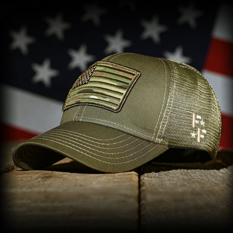 MultiCam Flag Patch OD Green Ball Cap
