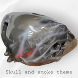 3D skull stretching through with smoke tins