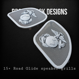 98-2023 Road Glide inner fairing 3D USMC speakers grill covers set