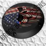 3D Skull with American flag denim finish Derby Cover