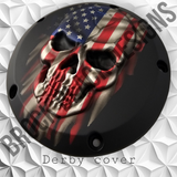 3D Skull with American flag denim finish Derby Cover