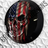 3D Skull with American flag gloss black background Harley Derby Cover