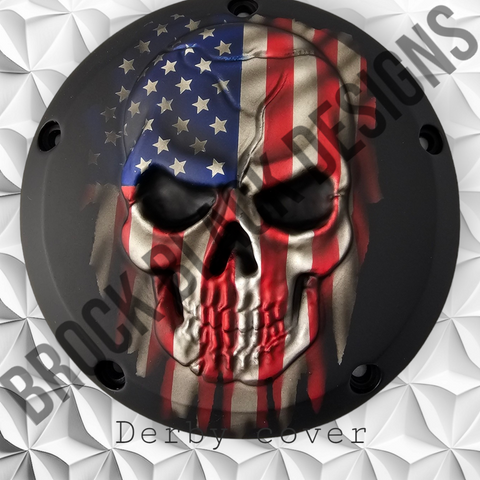 3D Skull with American flag denim finish Derby Cover