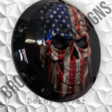 3D Skull with American flag gloss black background Harley Derby Cover