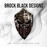 Chrome Harley horn cover with Army Veteran punisher stretching through