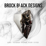 Chrome Harley horn cover with Army Veteran punisher stretching through