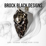 Chrome Harley horn cover with Army Veteran punisher stretching through