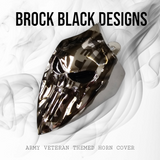 Chrome Harley horn cover with Army Veteran punisher stretching through