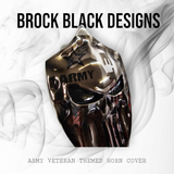 Chrome Harley horn cover with Army Veteran punisher stretching through