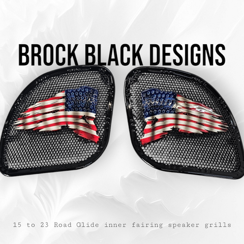 98-2024 Road Glide 3D tattered flag speakers grill covers set